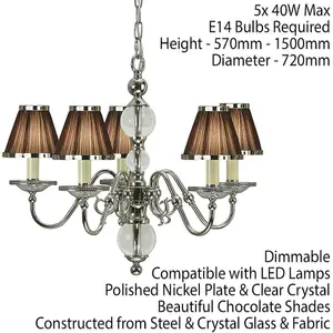 Flemish Ceiling Pendant Chandelier Polished Nickel & White Shades 9 Lamp Light