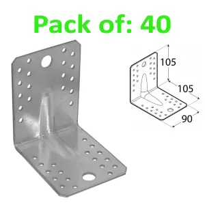 ANGLE BRACKET 2mm Thick HEAVY DUTY Corner Reinforced Galvanised Zinc Plated 105x105 Width 90mm Pack of: 40