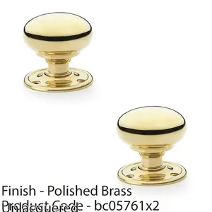 2 PACK - SOLID BRASS Mortice Smooth Mushroom Door Knob - Polished Brass 51mm Diameter