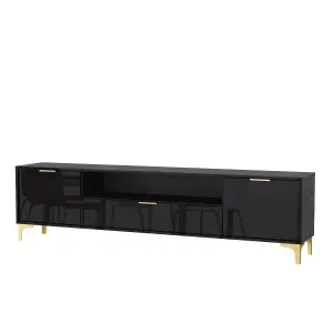 TV Unit 200cm Luxury Modern Stand Black High Gloss