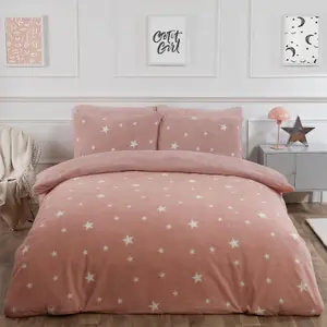 Dreamscene Star Teddy Duvet Cover Pillowcase Bedding, Blush - Superking