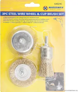 3Pc Steel Wire Wheel And Cup Brush Set Polishing Cleaning For Rust Removal