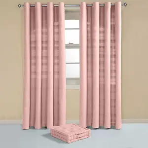 Homescapes Cotton Rajput Ribbed Pink Curtain Pair, 66 x 72" Drop