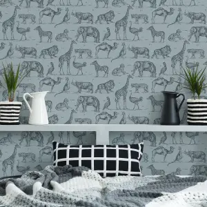 Superfresco Easy Blue Animal Smooth Wallpaper Sample