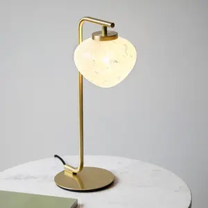 Luminosa Bari Globe Table Lamp Satin Brass Plate, White Confetti Glass