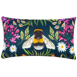 Wylder Nature House of Bloom Zinnia Bee Rectangular UV & Water Resistant Outdoor Polyester Filled Cushion