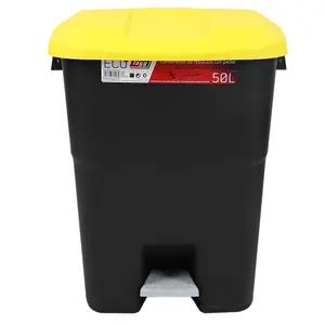 Pedal Operated Litter Bin - 50 Litre - Yellow Lid