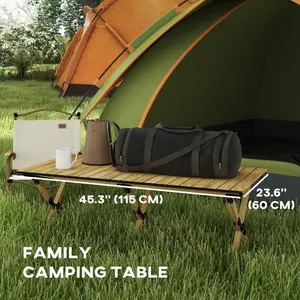 Outsunny Folding Camping Table Aluminium Picnic Table with Roll-Up Top Natural