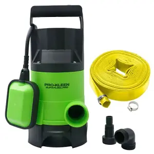 Pro-Kleen Submersible Water Pump Electric 750W with 25m Heavy Duty Layflat Hose for Clean or Dirty Water