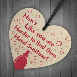 Red Ocean Funny Nan Gift Hand Sanitiser Mothers Day Gift Keepsake Birthday Gift For Nan Nanny Handmade Wooden Heart Sign