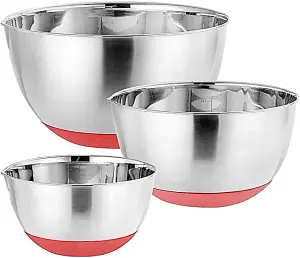 simpa 3PC Stainless Steel Mixing Bowls with Pouring Spout & Non-Skid Base