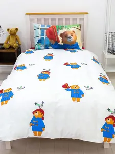 Paddington Bear Friends Single Duvet Cover and Pillowcase Set Cute Printed Bear Figures Reversible Design