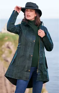 House Of Bruar Ladies British-Made Hooded Wax Jacket - Blackwatch Tartan