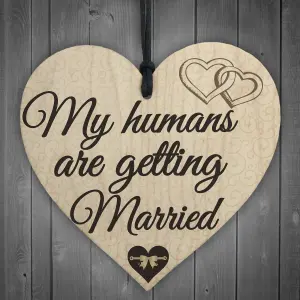 Red Ocean Humans Getting Married Dog Engagement Wedding Hanging Plaque Bride Gift Sign