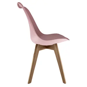 Soho Blush Pink Plastic Dining Chair with Squared Light Wood Legs