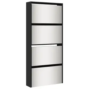 Berkfield Shoe Cabinet with Mirror 4-Layer Black 63x17x134 cm