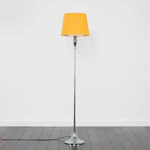 ValueLights Faulkner Modern Polished Chrome Spindle Design Floor Lamp with Mustard Shade