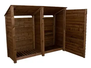 Wooden tool and log store (roof sloping back), garden storage W-227cm, H-180cm, D-88cm - brown finish