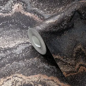 Stories Of Life Quartz Marble Black & Bronze Wallpaper 39659-4