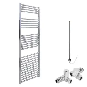 Bray Dual Fuel Heated Towel Rail, Straight, Chrome - W500 x H1400 mm