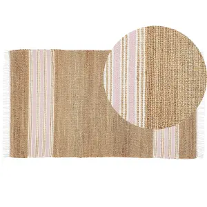 Jute Area Rug 80 x 150 cm Beige and Pastel Pink MIRZA