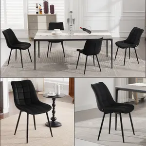 Set Of 4 Dining Room Chairs Kitchen Chair Cushioned Chair Design Chair With Backrests With Fabric Seat And Metal Frame Black