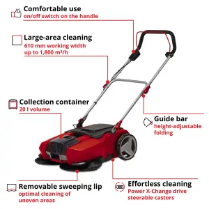 Einhell Cordless Push Leaf Sweeper 20L 18V Power X-Change Ideal For Brushing Garden Debris TE-SW 18/610 Li - Body Only