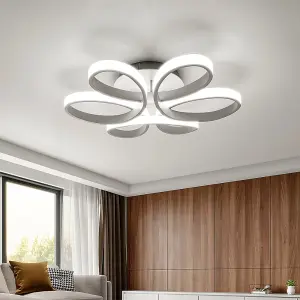 White Frame Modern 6 Circle Curved Acrylic Semi Flush LED Ceiling Light Fixture Cool White 74cm