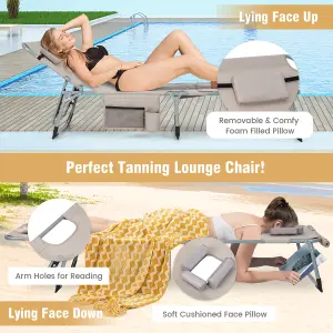 Costway Outdoor Folding Chaise Lounger Patio Lounge Chair Portable Beach Recliner 5-position Adjustable