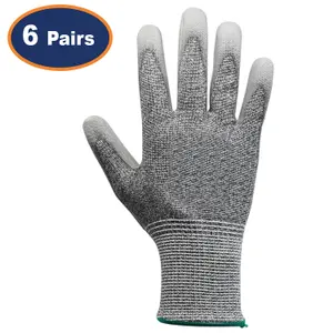 Safety Work Gloves XL Size Grey MR Cut Resistance PU Palm Grip Hands Glove 6Pcs