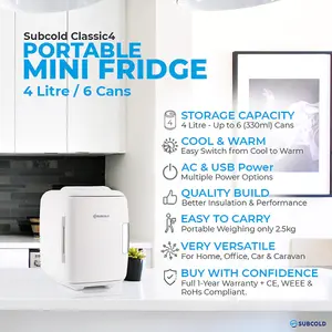 Subcold Classic 4L Mini Fridge - White