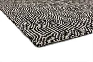 Modern Rug, Handmade Wool Rug for Bedroom, Geometric Rug, 4mm Thickness Black/White Dining Room Rug-100cm X 150cm