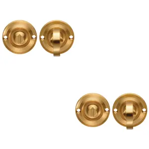 2 PACK - Small Bathroom Thumbturn Lock And Release Handle 67mm Spindle Satin Brass