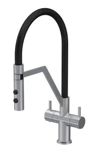 Modern Kitchen Mono Mixer Tap with 2 Lever Handles, 436mm - Brushed Nickel