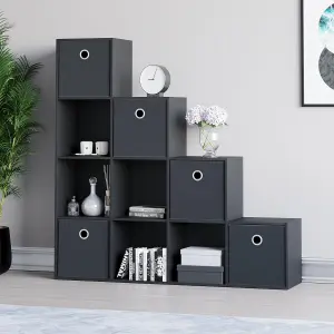 Vida Designs Durham Black 10 Cube Storage Unit & Set of 5 Black Foldable Cube Storage Baskets