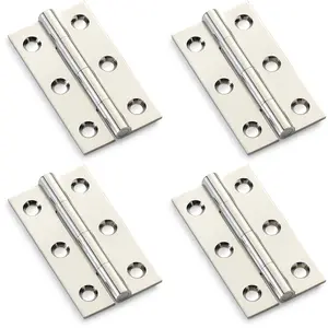 4 PACK - PAIR Solid Brass Cabinet Butt Hinge - 50mm - Polished Nickel Premium Cupboard