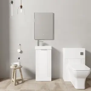 Retro Cloakroom Bundle - Fluted Floor Standing Vanity Unit, WC Unit, Cistern, Toilet Pan & Tap - White/Chrome - Balterley