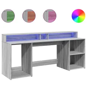 Berkfield Desk with LED Lights Grey Sonoma 200x55x91 cm Engineered Wood