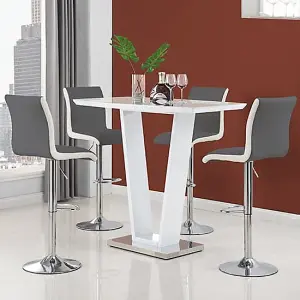 Furniture in Fashion Ilko White High Gloss Bar Table With 4 Ritz Grey White Bar  Stools