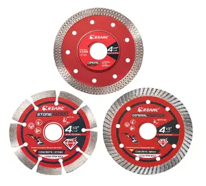 EZARC angle grinder diamond disc set 3pcs, 115mm 22.2mm bore turbo mesh, segment