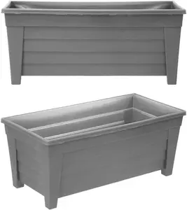 simpa Grosvenor 55cm Grey Plastic Trough Garden Planter Set of 2 Pots