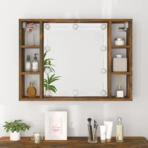 Berkfield Mirror Cabinet with LED Smoked Oak 76x15x55 cm