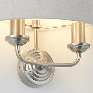 Luminosa Highclere Shade Wall Lamp Brushed Chrome Plate, Natural Linen