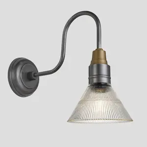 Industville Swan Neck Glass Funnel Wall Light, 7 Inch, Pewter