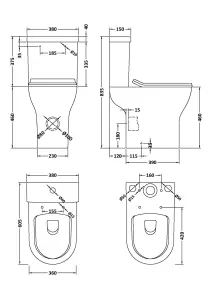 Comfort Height Rimless Toilet Pan, Cistern & Soft Close Seat - 845x380x605mm