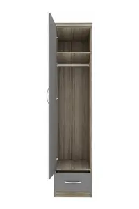 Nevada 1 Door 1 Drawer Wardrobe Grey Gloss and Oak Effect