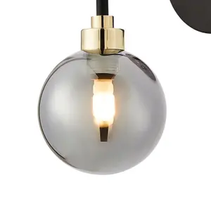 First Choice Lighting Set of 2 Matt Black and Smoked Glass Wall Lights