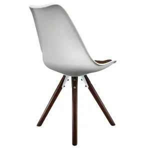 Soho White & Chocolate Plastic Dining Chair with Pyramid Dark Wood Legs