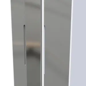 Turin Tall Triple Mirror Wardrobe in Grey Gloss & White (Ready Assembled)