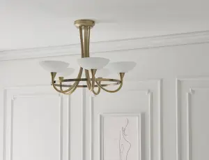 Anson Lighting Rowan Antique Brass and White Glass 3 Light Semi Flush Ceiling Fitting